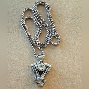 Men's Silver Engine Pendant Necklace
